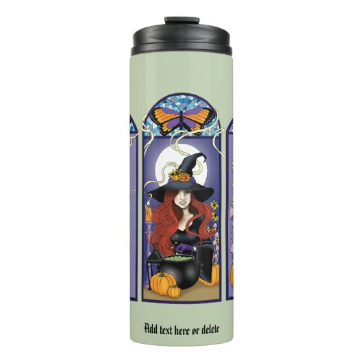 Art Nouveau Hexenkatze Halloween Thermosbecher (Vorderseite)