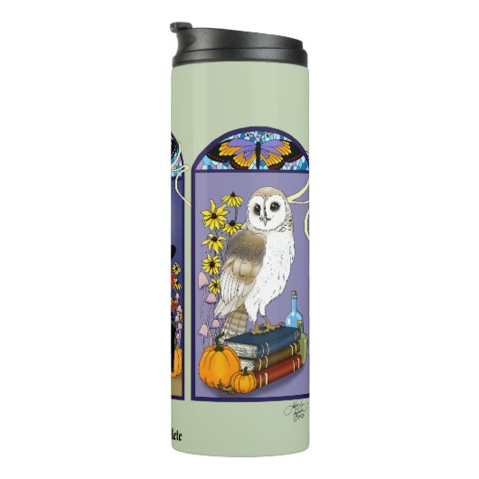 Art Nouveau Hexenkatze Halloween Thermosbecher (Nach rechts gedreht)