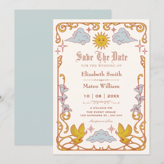 Art nouveau Himmelskörper  Save The Date (Vorne/Hinten)