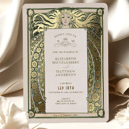 Art Nouveau Hochzeit Einladung Gold Green von Much