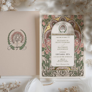 Art Nouveau-Hochzeit mit goldenen Akzenten und Bot Folieneinladung