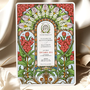 Art Nouveau Hochzeit mit Rotem Baldrian und Weißen Einladung