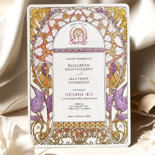 Art Nouveau Hochzeit mit violetter Schwertlilie un Einladung