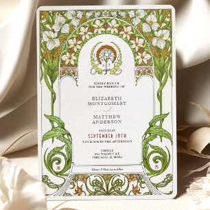 Art Nouveau Hochzeit mit weißen Lilien und Narziss Einladung