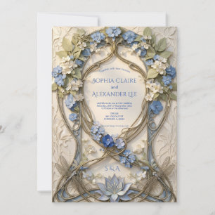 Art Nouveau Hochzeits-Einladung Floral Blau Maßges Einladung