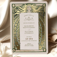 Art Nouveau Hochzeits-Einladung Gold Grün von Much