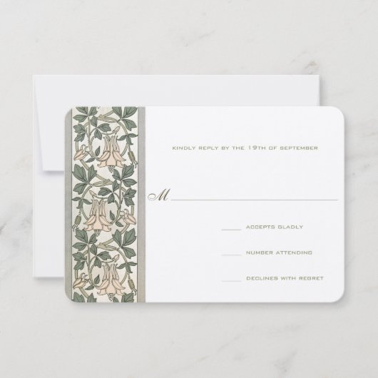 Art Nouveau Honey Suckle Wedding RSVP Karte (Vorderseite)