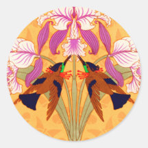 Art Nouveau Hummingbird orchid rosa gold verneuil