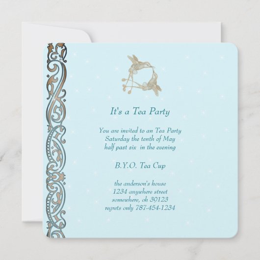 Art Nouveau Hummingbird Tee Party Einladungen (Vorderseite)