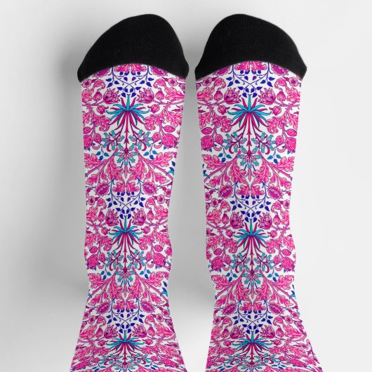 Art Nouveau Hyacinth Print, Fuchsia Pink Socken (Oben)