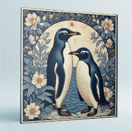 Art Nouveau Ice Birds Penguin Couple Floral Decor  Fliese
