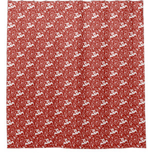 Art Nouveau Ikat - Dunkelrot und Weiß Duschvorhang