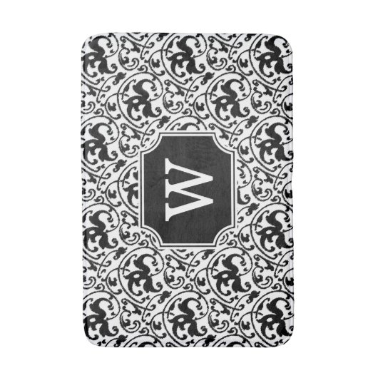 Art Nouveau Ikat - Weiß und Schwarz Badematte (Vorderseite Vertikal)