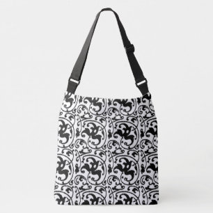 Art Nouveau Ikat - Weiß und Schwarz Tragetaschen Mit Langen Trägern