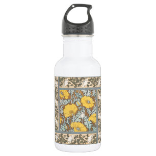 Art Nouveau Illustration Gelbe Mohnblume Edelstahlflasche
