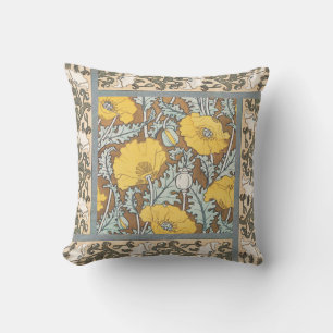 Art Nouveau Illustration Gelbe Mohnblume Kissen