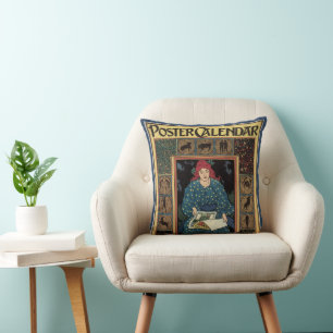 Art Nouveau im Vintage-Stil, Frau liest Astrologie Kissen