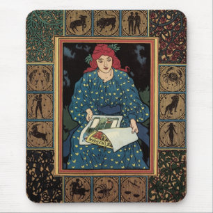 Art Nouveau im Vintage-Stil, Frau liest Astrologie Mousepad