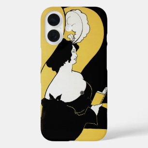 Art Nouveau im Vintage-Stil, Frau liest ein gelbes iPhone 16 Hülle