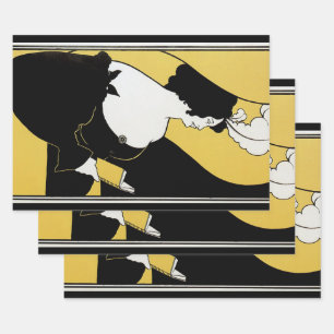 Art Nouveau im Vintage-Stil, Frau liest ein gelbes Geschenkpapier Set