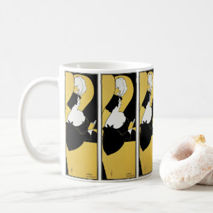 Art Nouveau im Vintage-Stil, Frau liest ein gelbes Kaffeetasse