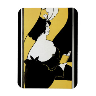 Art Nouveau im Vintage-Stil, Frau liest ein gelbes Magnet