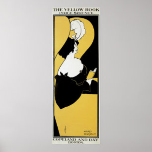 Art Nouveau im Vintage-Stil, Frau liest ein gelbes Poster