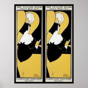 Art Nouveau im Vintage-Stil, Frau liest ein gelbes Poster