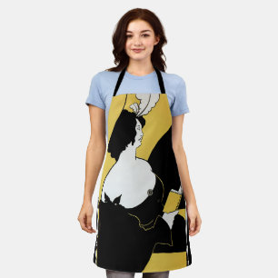 Art Nouveau im Vintage-Stil, Frau liest ein gelbes Schürze