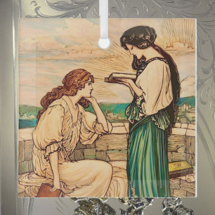 Art Nouveau im Vintage-Stil: Frauen lesen am Meer Ornament Aus Glas