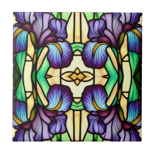 Art Nouveau Imitate Festglass Lila Iris Blume Fliese (Vorderseite)