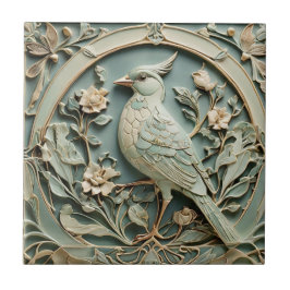 Art Nouveau Imitats Relief Bird Extravagante Blume Fliese