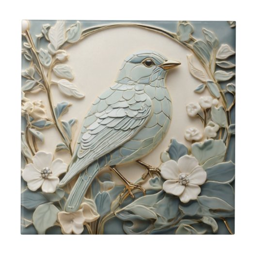 Art Nouveau Imitats Relief Bluebird Bird Right Min Fliese (Vorderseite)