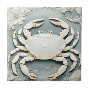 Art Nouveau Imitats Relief Dusty Blue Ocean Crab Fliese