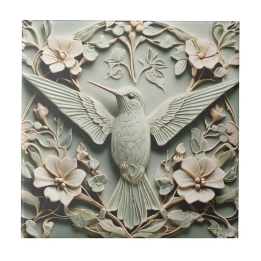 Art Nouveau Imitats Relief Hummingbird Bird Floral Fliese (Vorderseite)