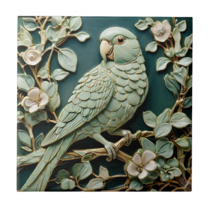 Art Nouveau Imitats Relief L Parakeet Bird Aquamar Fliese