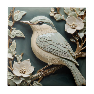 Art Nouveau Imitats Relief Nuthatch Bird L Turquoi Fliese