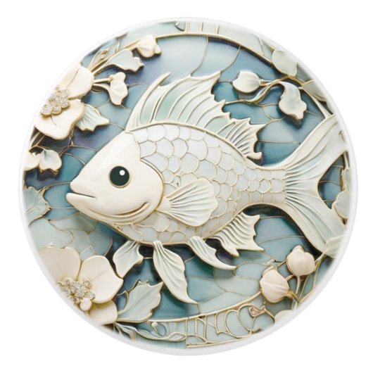 Art Nouveau Imitats Relief Ocean Fish Direkt gegen Keramikknauf (Vorderseite)
