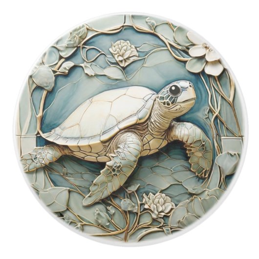 Art Nouveau Imitats Relief Ocean Sea Turtle Keramikknauf (Vorderseite)