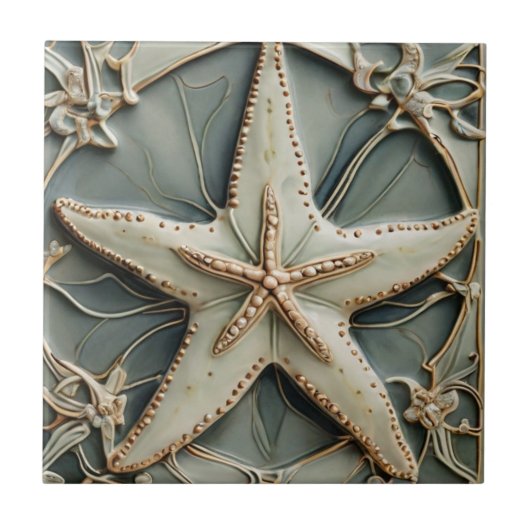 Art Nouveau Imitats Relief Ocean Starfish Sea Star Fliese (Vorderseite)
