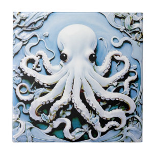 Art Nouveau Imitats Relief Octopus - Blau Fliese