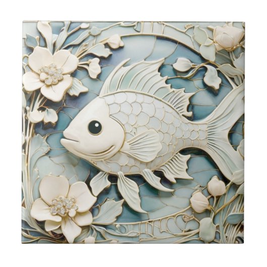 Art Nouveau Imitats Relief Sea Ocean Fish Links ge Fliese (Vorderseite)