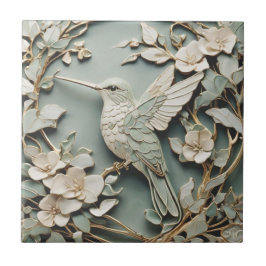 Art Nouveau Imitats Relief Verlassen Hummingbird B Fliese