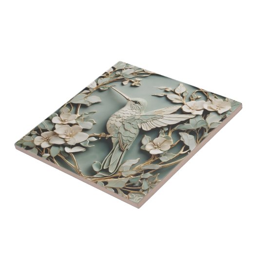 Art Nouveau Imitats Relief Verlassen Hummingbird B Fliese (Seite)