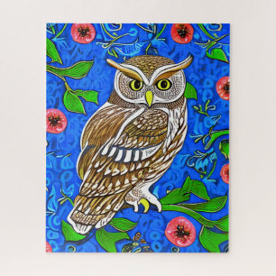 Art Nouveau Inspired Owl, Brown on Cobalt Blue    Puzzle