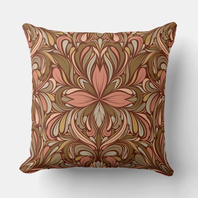 Art Nouveau Inspiriert Brown, Peach, Sage Kissen (Vorderseite)