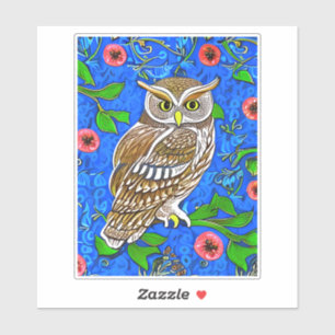 Art Nouveau Inspiriert Owl, Braun auf Cobalt Blue Aufkleber