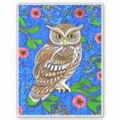 Art Nouveau Inspiriert Owl, Braun auf Cobalt Blue Aufkleber (Vorderseite)