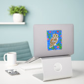 Art Nouveau Inspiriert Owl, Braun auf Cobalt Blue Aufkleber (Laptop auf Schreibtisch)