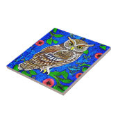 Art Nouveau Inspiriert Owl, Braun auf Cobalt Blue Fliese (Seite)